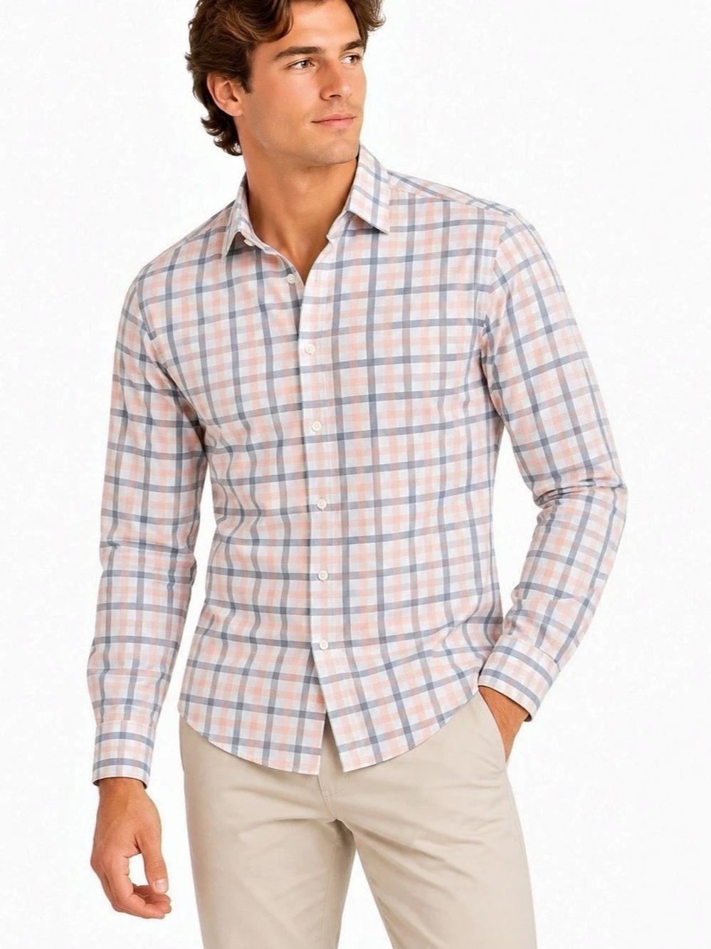 Mizzen+Main Leeward Dress Shirt Men'Small Plaid Pink & Blue Small